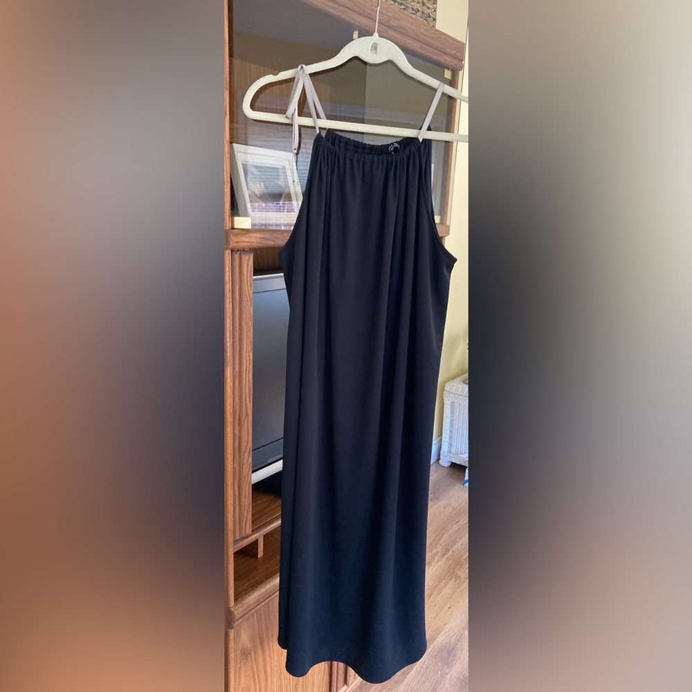 EDDIE MIRA…hand crafted black dress with matte gold elastic straps!